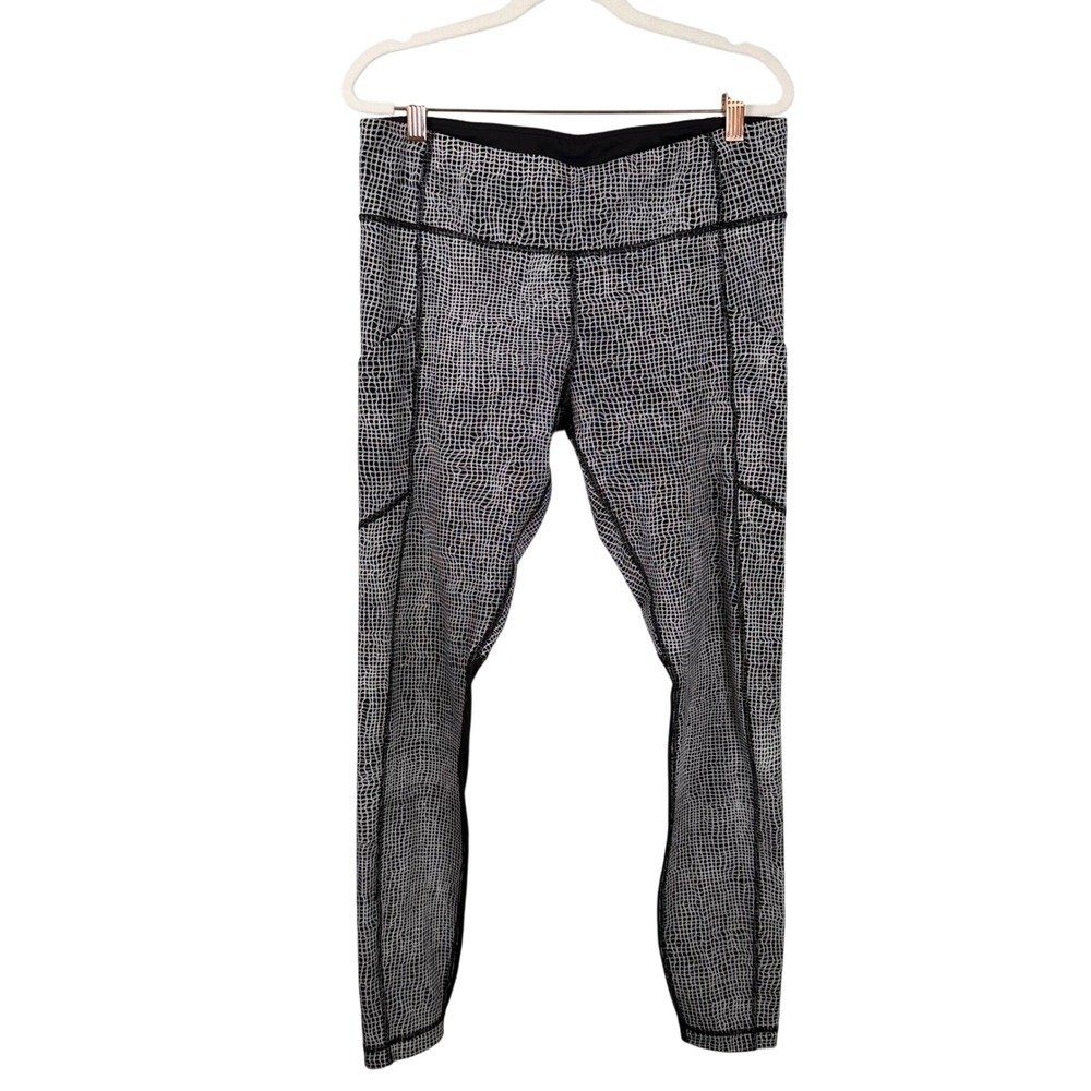 Lululemon Speed Tight V Black White Net Print Running Leggings‎ Womens 10